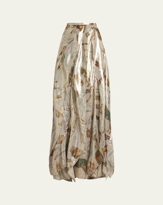 Ralph Lauren Collection Patricia Equestrian-Print Lam&eacute; Maxi Skirt