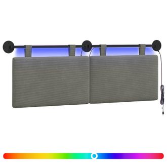 vidaXL Cabecero Colgante Con Luz Led Gris Claro Tela De Pana Vidaxl