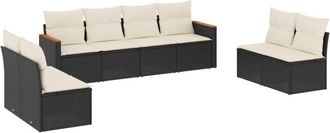 vidaXL Set De Sof&aacute;s De Jard&iacute;n 8 Piezas Y Cojines Rat&aacute;n Sint&eacute;tico Negro Vidaxl