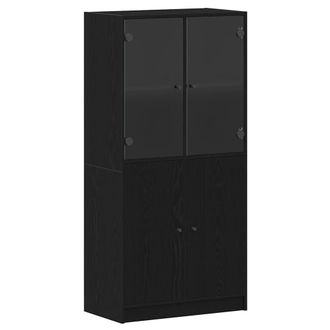 Berkfield Home Highboard with Doors Black Oak 68x37x142 cm Engineered Wood | Size: 68 x 37 x 142 cm