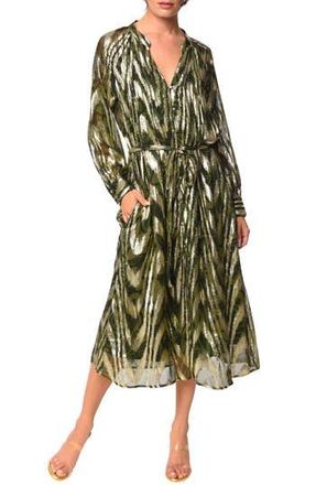 Ciebon Seneca Metallic Long Sleeve Midi Shirtdress in Green at Nordstrom Rack, Size Small