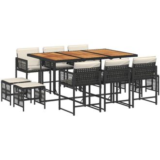 vidaXL Set De Comedor Jard&iacute;n 11 Pzas Con Cojines Rat&aacute;n Sint&eacute;tico Negro Vidaxl