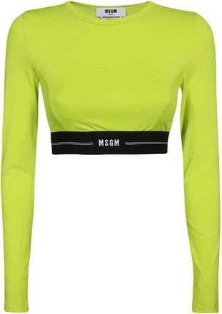 Msgm Logo Detail Crop Top - Dames - Longsleeves - Groen - XL - Tops