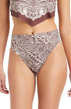 Sanctuary Printed High Waist Bikini Bottoms in Espresso at Nordstrom, Size X-Small