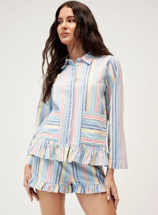 Damson Madder Womens Flori ruffled hem striped shirt