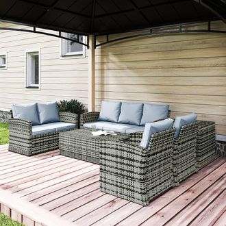OUTSUNNY 6 PCS Patio Rattan Sofa Set Conversation Furniture Grey