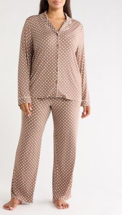 Nordstrom Moonlight Eco Knit Pajamas in Brown- Ivory Even Dense Dot at Nordstrom, Size 1X