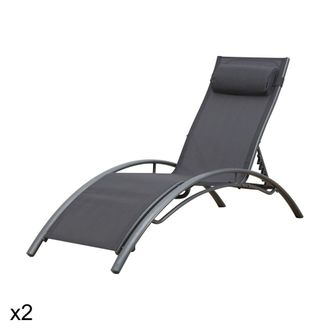 Happy Garden Lote de 2 tumbonas en textileno gris y estructura gris