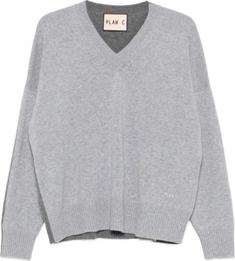 Plan C Maglia Scollo V M/L - Dames - V-hals truien - Grijs - 2XL - Truien & Vesten