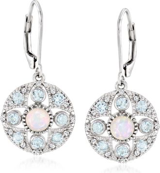 Ross-Simons Opal and Sky Blue Topaz Drop Earrings With. White Zircons in Sterling Silver