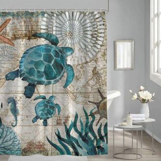 OEM Cortina De Ducha Y Ba&ntilde;era Antimoho, 180 X 200 Cm, Con Estampado De Tortuga Marina, Bonita, Material Impermeable - Crezuo