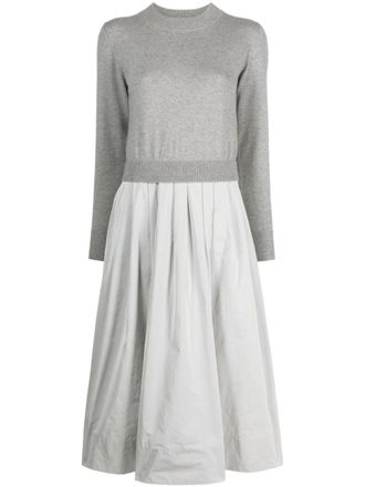 PESERICO knitted-panel flared midi dress - Grey