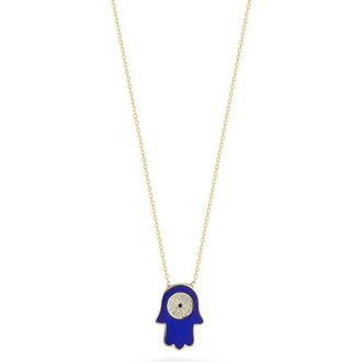 Sphera Milano 14K Gold Plated Cubic Zirconia Enamel Hamsa Pendant Necklace at Nordstrom Rack
