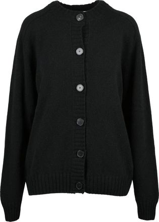 Amaranto Black Crew Neck Button-Down Wool-Cashmere Cardigan