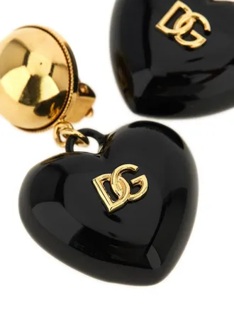 Dolce & Gabbana DG Logo Heart Pendant Earrings - Black