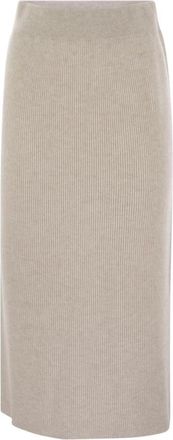 Brunello Cucinelli Midi Rokken - Dames - Midirokken - Beige - S - Kasjmier - Rokken