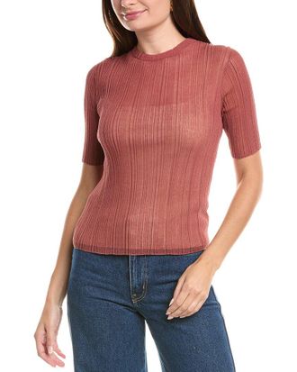 Vince Double Layer Rib Elbow-Sleeve Sweater