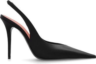 Amina Muaddi Schoenen, Dames, Zwart, 39 1/2 EU, Leer, Anok Sling 105