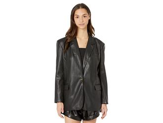 Blank NYC Leather Oversized Blazer Womens Clothing Black : XS, Spandex/Polyester/Leather
