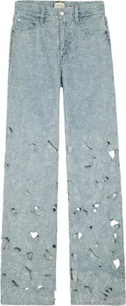Alice & Olivia Chic Embroidered Cut-out Wide-leg Jeans - Blue - 10 (UK14 / L)