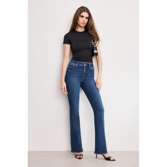 Good American Womens Soft Tech Good Classic Slim Bootcut Jeans | Indigo, Size 24 Plus | Good American by Khlo&Egrave; Kardashian