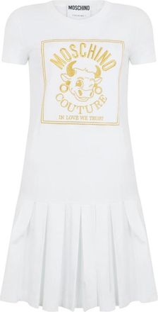 Moschino Pliss&eacute; Jurk - Dames - Korte kleedjes - Wit - S - Katoen - Kleedjes