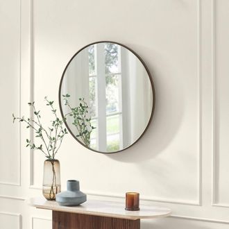 Furniturebox Inga Walnut Wood Medium Round 80cm Wall Mirror