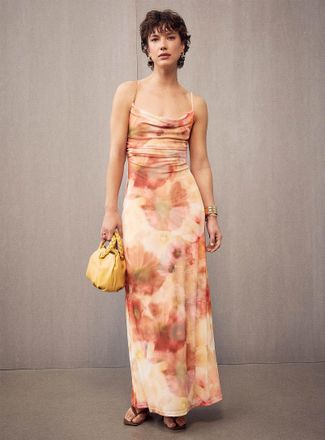 Minkpink Womens Sunset flowers micro-mesh dress