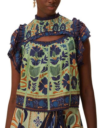 Farm Rio Farm Rio Ocean Tapestry Green Sleeveless Blouse