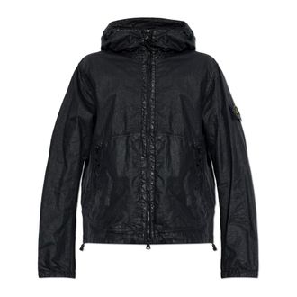 Stone Island Light Jackets, male, Black, Size: XL Technical Hooded Jacket