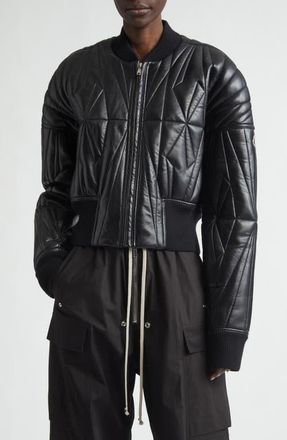 Moncler x Rick Owens Geocamo Leather Bomber Jacket in Black at Nordstrom, Size 00