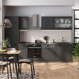 Vicco Mueble De Cocina R-line, Antracita Casa De Campo/antracita, 300 Cm, Et Roble
