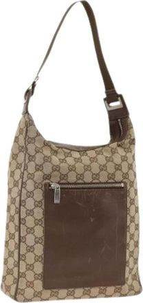 Gucci Pre-owned Shoulder Bags, female, Beige, Size: ONE SIZE Pre-owned Vintage GG Canvas Shoulder Bag