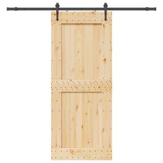 Berkfield Home Sliding Door with Hardware Set 95x210 cm Solid Wood Pine in Brown