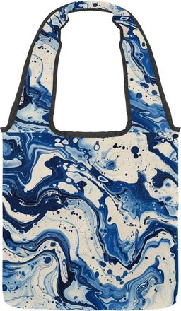 Generic Blue White Quicksand Pattern Reversible Canvas Shoulder Tote - Double-Sided Print, 12oz Cotton, 27cm Drop, Fold-Flat Bag for Travel, Shopping, Street 