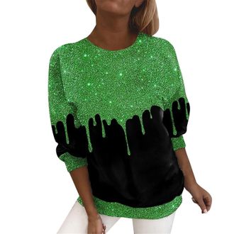 Generic Sparkly Jumpers for Women UK Sweatshirt for Women UK Clearance Graduated Sparkly Print Tops Casual Long Sleeve Pullover Tops Classic Crewneck Going Ou