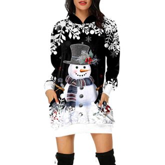 Generic xmas jumpers for women uk,Womens Hoodless Sweatshirt - Modern Womens Fashion Christmas Long Sleeve Bag Hip Pocket Print Top Black
