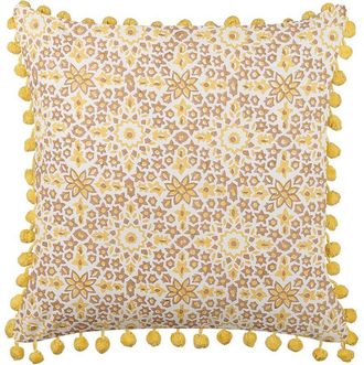 Beliani Coj&iacute;n De Algod&oacute;n Amarillo Blanco Marr&oacute;n 45 X 45 Cm Floral Pompones Lycrois