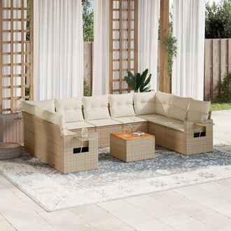 vidaXL Juego De Sof&aacute;s Jard&iacute;n Con Cojines Beige 10 Pzas Rat&aacute;n Sint&eacute;tico Vidaxl