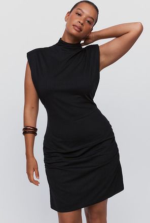Maeve Mock Neck Ruched Mini Dress