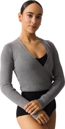 Capezio Ribbed Knit Wrap Sweater in Medium Grey at Nordstrom, Size Xx-Small