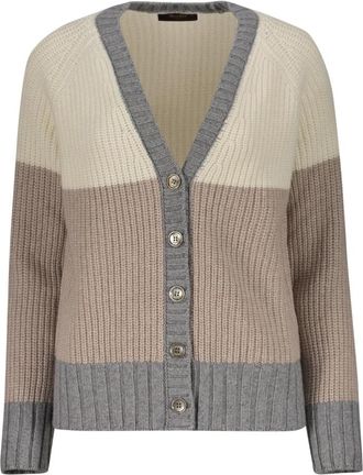 Moorer Ribgebreide Cardigan - Dames - Vesten - Veelkleurig - XS - Wol - Truien & Vesten