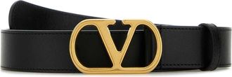 Valentino Garavani Black Leather Vlogo Belt