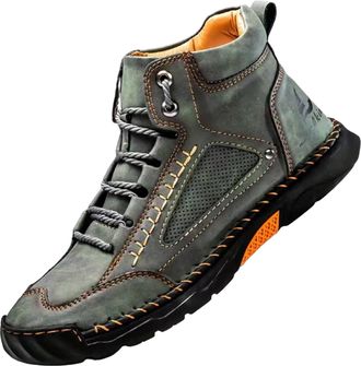 Generic Olveros Boots, Mens Comfortable Handmade Leather Boots, Waterproof, Arch Support, Spacious Toe Box Outdoor Leather Shoes (Green,12.5)