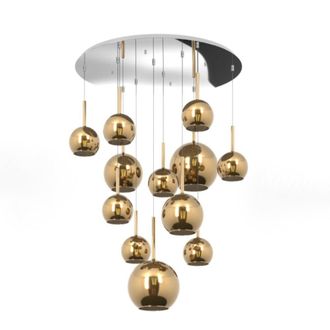 Top-Light Sospensione Cromo Tonda 12 Luci Vetri (2 Grande+2 Medio +8 Piccolo) Tutti Oro 1155cr-s12 Tmix-or