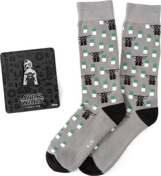 Cufflinks Inc. The Mandalorian Child Crew Socks & Lapel Pin Gift Set in Grey Multi at Nordstrom