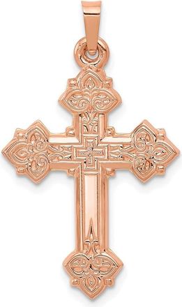 Diamond2Deal 14K Rose Gold Fleur de Lis Cross Pendant