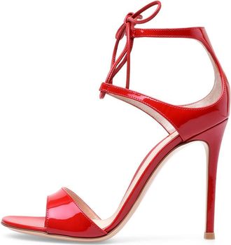 Generic Lace up Heels for Womens Open Toe High Stiletto Heel Patent Leather Heeled Sandals Bow Tie Comfort Party Dating Daily Dress Shoes,Red,7 UK