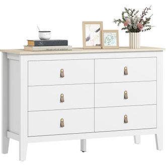 HOMCOM Homcom - C&oacute;moda De 6 Cajones C&oacute;moda Para Dormitorio Con Tiradores De Pu Cajonera Para Sal&oacute;n Pasillo 120x40x78 Cm Blanco