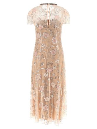 Self Portrait Sequin Floral Embellished Tulle Dress - Blush